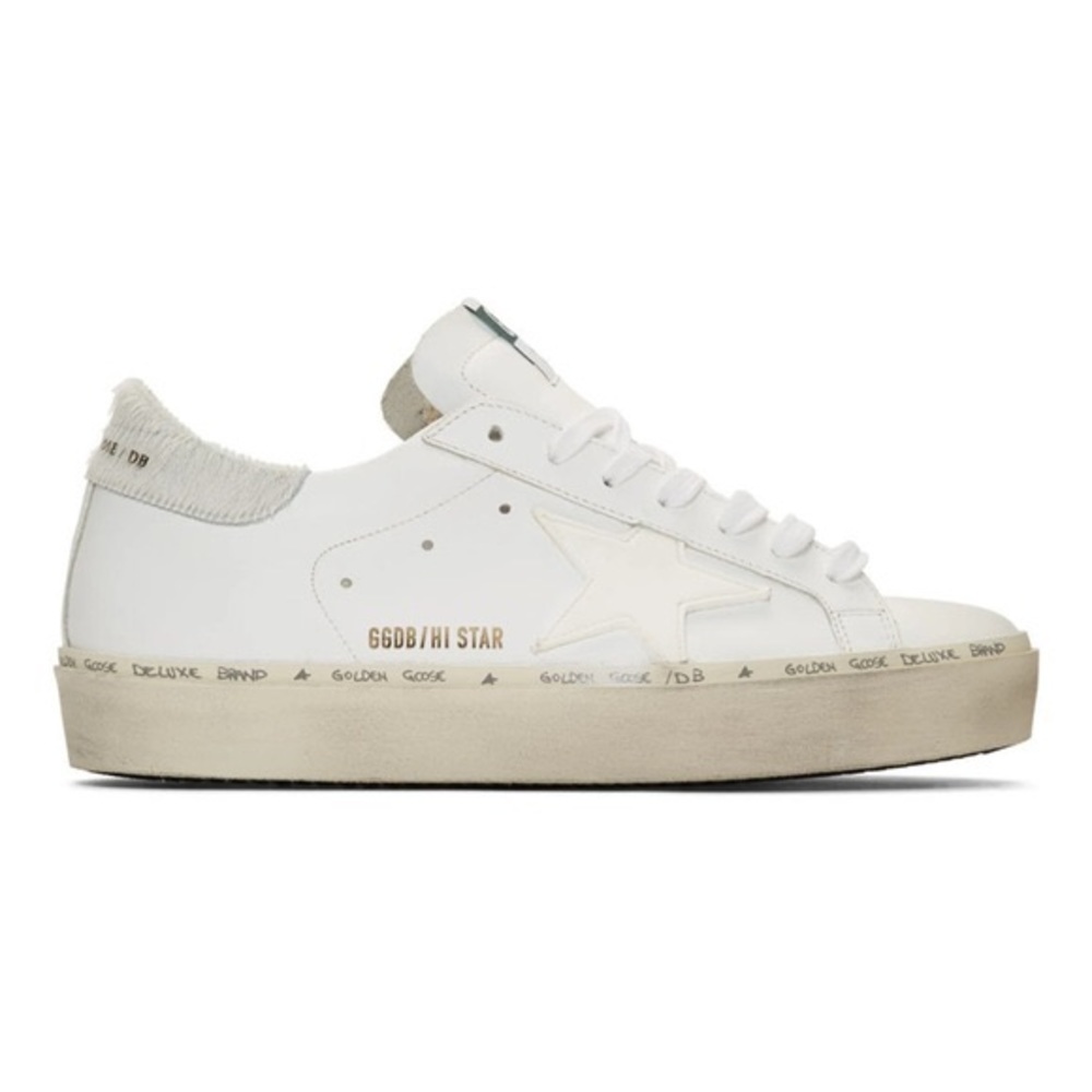 Golden Goose High Star white with pony hair trim RARE
